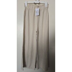HELLIE 100% Cotton Wide Leg Pants NWT Beige Minimalist Boho Women’s Medium